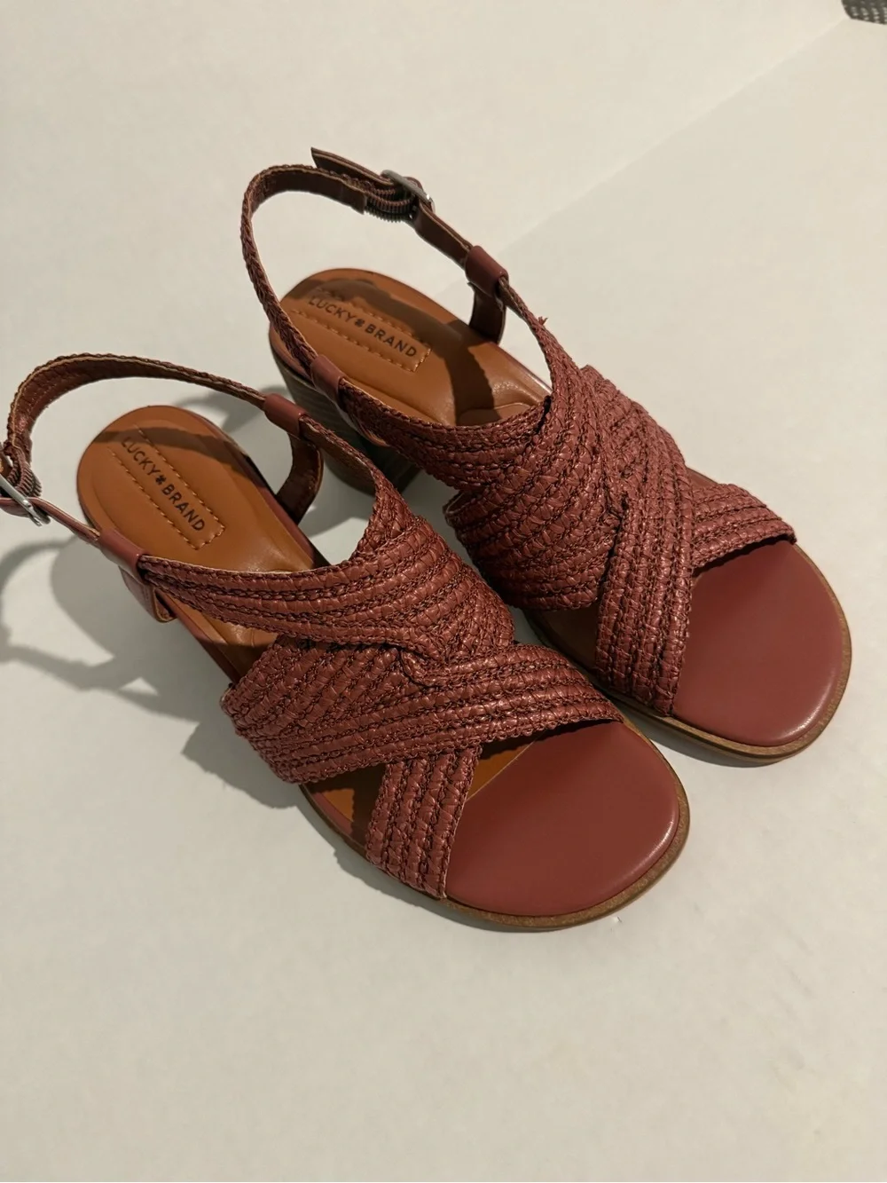 Lucky Brand Women's Braided Wedge Sandals - Rust Brown Size 9.5 NEW